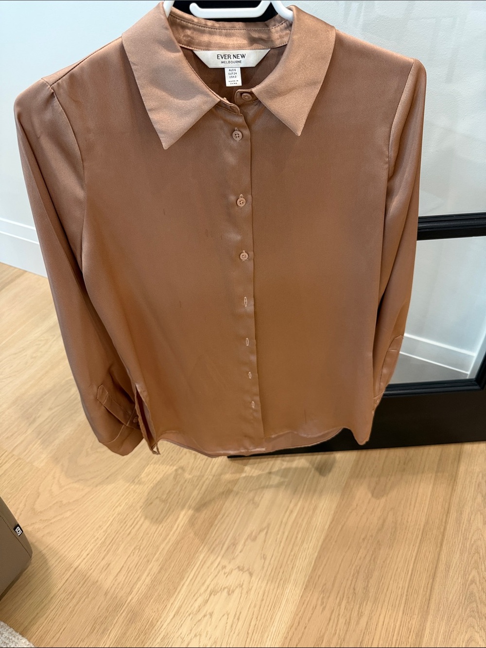 Ever New Satin Button-Down Blouse - Brown